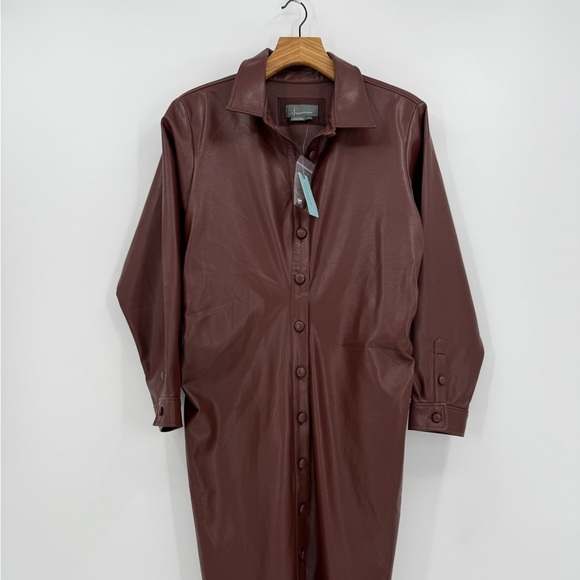 by Anthropologie Fuax Leather Midi Shirt Dress In Brown Size 1X Plus Size - Picture 15 of 15